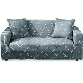 Teynewer 1-Piece Fit Stretch Sofa Cover, Sofa Slipcover Elastic Fabric Printed Pattern Chair Loveseat Couch Settee Sofa Covers Universal Fitted Furniture Cover Protector (3 Seater, Grey Grid)