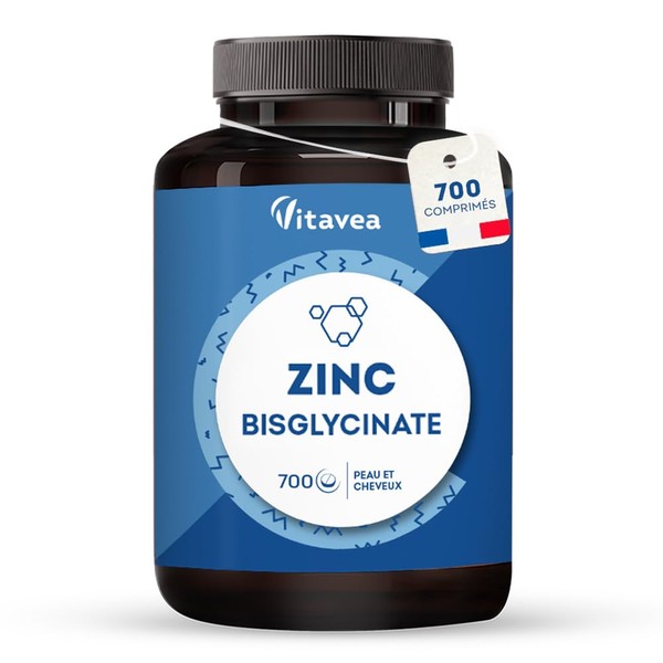 Vitavea Zinc Bisglycinate 15 mg – Skin, Hair, Nails, Immunity, Fatigue – Highly Bioavailable, No Digestive Discomfort – 700 Tablets – 350 Days – Vegan – Made in France