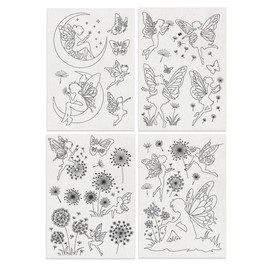 FREEBLOSS Pack of 23 Water Soluble Embroidery Patterns Hand Sewing Stabiliser Embroidery Stickers Fairies and Dandelion Motif Water Soluble Stabiliser for Repairing Clothes, 4 Sheets