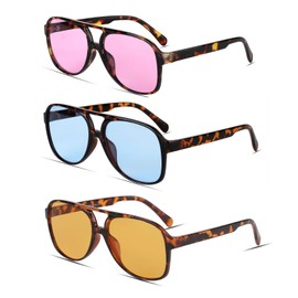 Freckles Mark Vintage Retro 70s Sunglasses for Women Men Classic Large Square Aviator Trendy Glasses (3: Yellow T&Blue T&Purple T, 60)