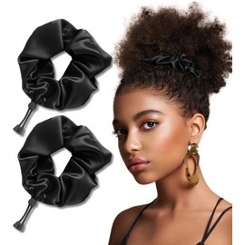 Adjustable Hair Tie Silk Satin New Oversized Puff Hair Scrunchies No Slip Ouchless Hairband for Women Durable Easy to Use Adjustable Hair Ties for Thick Curly Hair, Ponytails, Locs,Dreads, BlackD 2PCS