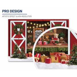 Allenjoy 82" x 59" Christmas Photography Backdrop Red Barn Door Pine Tree Toy Gift Warm Winter Hot Chocolate Bar Xmas Holiday Background Party Banner Decor Baby Kids Family Photo Booth Studio Props