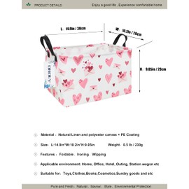 ONOEV Rectangular Folding Laundry Basket,waterproof Canvas Basket,gift basket,Suitable for children's room,Office,Clothes,Toys Storage(Pink Love)