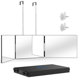 OLIBUY Espejo de 3 Vías para Cortar el Cabello Espejo de Triple Pliegue para Maquillaje 360°Trifold Espejo Altura Ajustable para Afeitadora Espejo de Corte de Pelo Automático con 2 Uñas de Sujeción