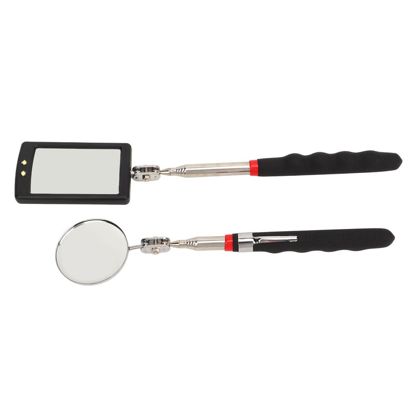 2Pcs Telescoping Inspection Mirror Set LED Lighted Flexible Retractable Pickup