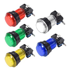 uxcell Game Push Button 33.5mm Round 12V LED Light Push Button Switch with Micro Switch for Arcade Video Games 5 Colors 5 Pcs