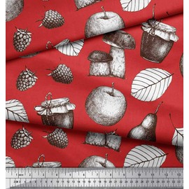 Soimoi Rayon Fabric Mushroom, Pear Fruits Print Fabric by The metre 56 Inch Wide