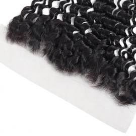 13x4 Deep Wave Lace Closure Human Hair 100% Unprocessed Human Hair Free Part Deep Wave Closure Natural Black Color 180% Density(13x4 Deep Wave, 12 Inch)