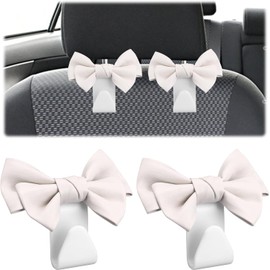 Car Seat Bow Hooks, 2Pcs White Bowknot Bag Hanger Bow Knot Auto Seat Headrest Hooks,Bowknot Vehicle Seat Bag Hanger,Cute Bowknots Purse and Bag Holder Hangers for Car Seat