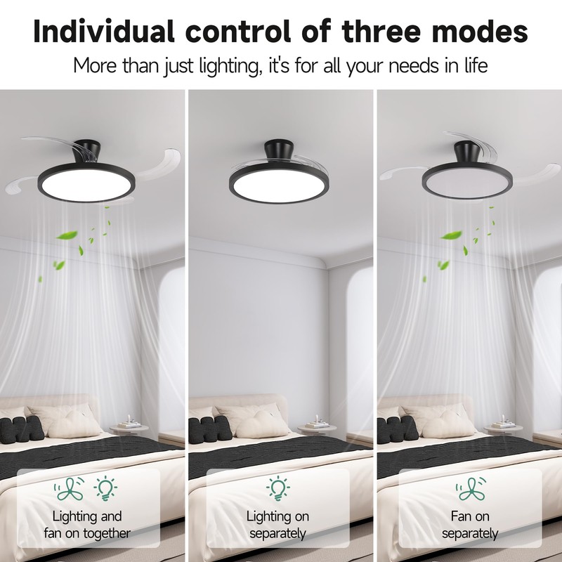 Slim Retractable Ceiling Fans with Lights and Remote Control, 48