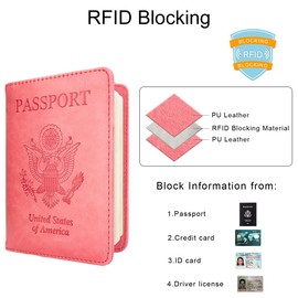 WALNEW Passport Holder for Travel, RFID Passport Cover Wallet for Women Men, PU Leather Passport Book Card Holder Case with Pen, Travelling Essentials for Flying