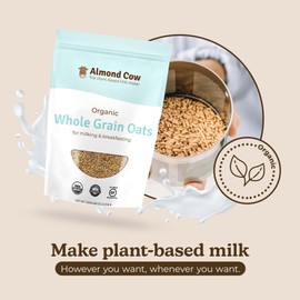 Almond Cow Organic Whole Grain Oats, Natural Organic Oatmeal Breakfast Foods, Unsweetened Oatmeal Bulk for Plant Based Milk Making, Vegan & Keto-Friendly, Non-GMO and Gluten-Free, 3 Pound (Pack of 10)