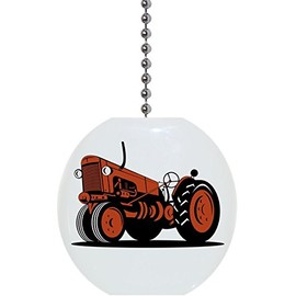 Orange Vintage Tractor Solid Ceramic Fan Pull