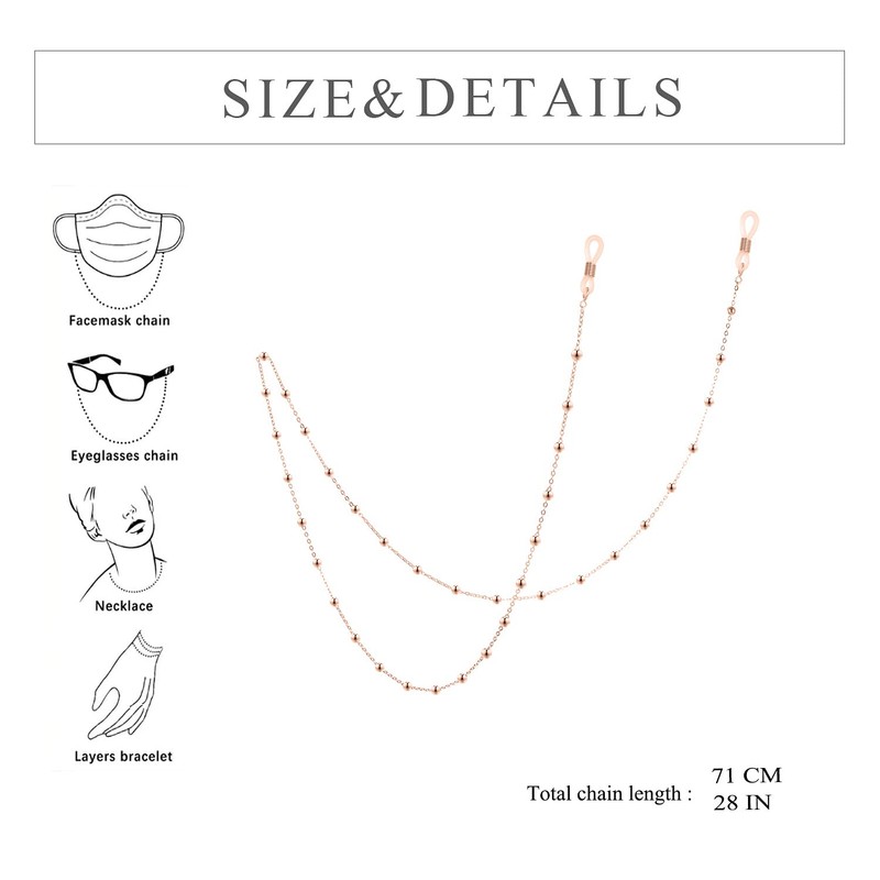 AOBOCO Rose Gold Glasses Chain for Women Sterling Silver, Sunglass