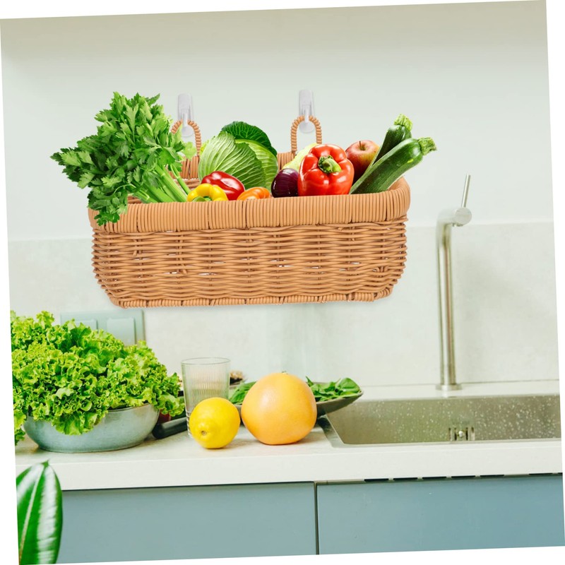 iplusmile Rattan Onion Storage Basket Woven Hanging Basket Wall Mount