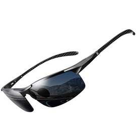 Bircenpro Sunglasses for Men Polarised: UV Protection Carbon Fibre Temple Sports Sunglasses for Driving, A-black frame black lens