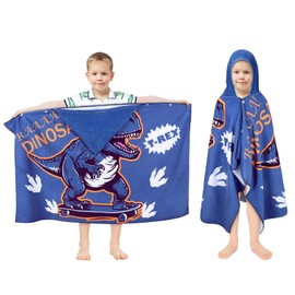 Decalsweet Bath Poncho Children's 100% Cotton Hooded Baby Bath Towel, Large Soft and Absorbent Children's Towel, Bath Towel, Hooded Beach Towels for Boys and Girls, 76 x 127 cm (Blue Dinosaur)