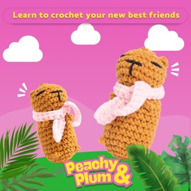 Snuggly Capybara Beginner Crochet Kit – Learn to Crochet a Cute Capybara with Scarf – Complete Animal Crochet Kit with Yarn, Hook, Keychains & Video Tutorials – DIY Gift for Teens & Adults