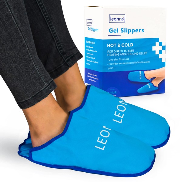 LEONNS Gel Ice Pack Slippers - Provides Hot and Cold Therapy for Foot Pain, Neuropathy Pain Relief for Feet, Gout Relief, Swollen Feet, Plantar Fasciitis and Heel Spurs- One Size Fits Most (Blue)