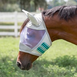Equinavia Algard Soft Mesh Horse Fly Mask with Ear Protection and 45 UPF Rating | No Eye Irritation & UV Protection - Silver/Turquoise - Horse