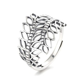 Flower Leaf Ring Vintage Wide Carving flower Knuckle Ring Punk Wide Hollow Leaf Finger Joint Adjustable Stainless Steel Jewelry for Women Men (Silver A)