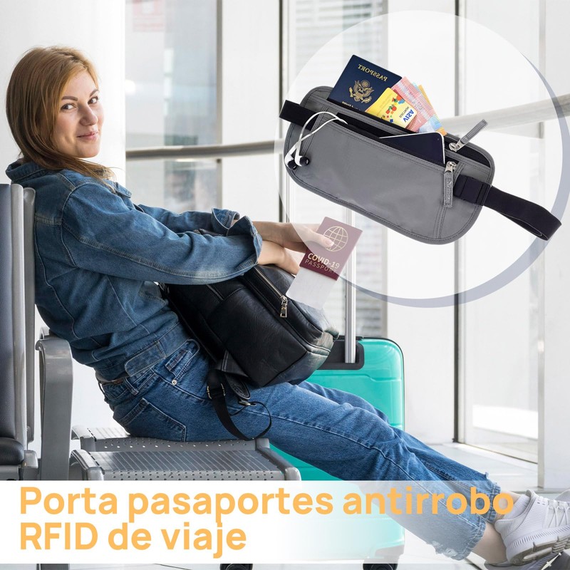 Riñonera de Viaje con Bloqueo RFID, Riñonera con Cremallera Invisible