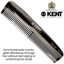 Kent R7T Double Tooth Hair Pocket Comb, Graphite Small Fine / Wide Tooth Comb For Grooming Styling Hair, Beard and Mustache, for Men, Women and Kids. Saw Cut and Hand Polished. Handmade in England