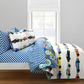 Lush Decor Race Cars Reversible Oversized With Printed Sheet 7 Piece Comforter Set, Full, Multi