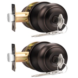 Probrico Keyed Entry Door Knobs, Exterior Interior Door Knob with Lock 2 Pack, Bedroom Bathroom Door Knobs with Same Key, Oil Rubbed Bronze