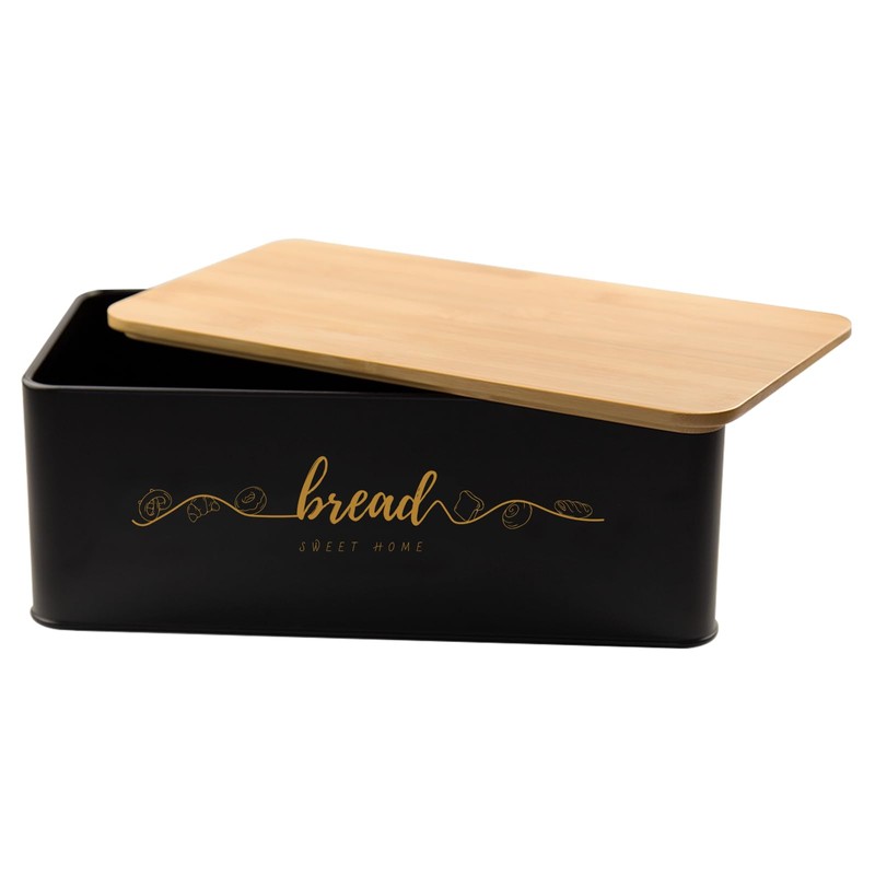 Holismo Bread Box with Bamboo Cutting Board Lid, Metal Bread