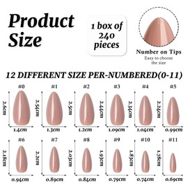 LunarCharm Pack of 240 Brown Almond Press On Nails Medium Fake Nails Press Ons, False Acrylic Nails Almond on Nails Artificial Nail Tips