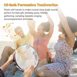 Tambourine, Handbell, Jingle Bell Double Row Metal Cymbals Drum Instrument, Handheld Percussion for Dancing, Singing, Karaoke, Music Class (10-inch)