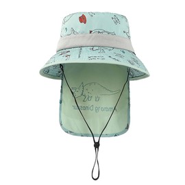 SLINX XM01 Baby Hat, Kids, Sunshade, Safari Hat, Wide Brim, Sunscreen Hat, Boys, Babies, UV Protection, Dinosaurs, Chin Strap, Flap Cap Hat, Cute, Spring and Summer, Kindergarten/School/Beach/Travel