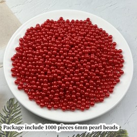 YUEXIGO 1000pcs Pearl Beads for Crafts 6mm Resin Pearl for Jewelry Making Round Bulk Pearls Beads with Hole for Sewing Crafts Decoration Necklaces Bracelets Earrings Making(Red)