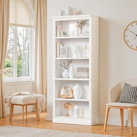 Furniwell Bookcase Bookshelves, 5-Shelf Tall Bookcase 71" Wood Open Display Floor Bookshelf, Large Storage Organizer for Library, Bedroom, Living Room (White)