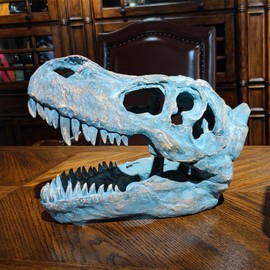 HEINBOW T-rex Skull Wall-Mounted Dinosaur Head Trophy Faux Taxidermy Wall Statue Fossil Figurine Wall Decor Tyrannosaurus Rex Skull Sculpture for Man Cave 15.5''Long