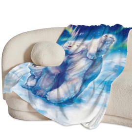 Polar Bear Blanket Super Soft Warm Fluffy Flannel Aurora White Bear Throw Blanket Cozy Fuzzy Plush Bear Animal Decor Stuff Blankets Gift for Boys Girls Kids Teens Adults 50"x40"