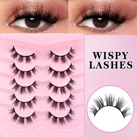 3D Falsche Wimpern Katzenauge, Flauschiges Volumen Curly Cat-Eye Künstliche Wimpern Natürlich Look, Wiederverwendbar Handgemacht Faux Mink Make-up-Wimpern 5 Paare Pack (FDH-10)