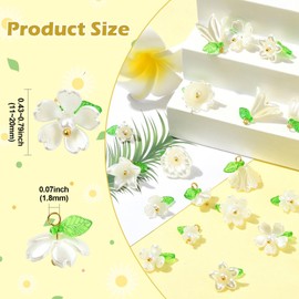 Stiesy 140Pcs Mixed White Flower Charms with Green Leaf Trumpet Flower Floral Charm Lily of The Valley Cherry Blossom Jewelry Dangle for Jewellery Making Crafts Bracelets Necklaces Earrings DIY