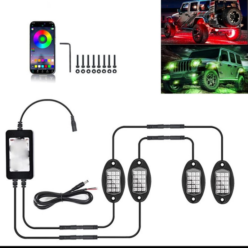 usparts888 8Pods RGB LED Rock Light Kit Underglow Wheel Light