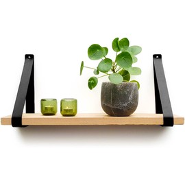 Brute Strength - Leather Shelf Brackets - Black - 2 Pieces - Floating Shelf Set - Wall Brackets - Shelf Straps - Full Grain Leather