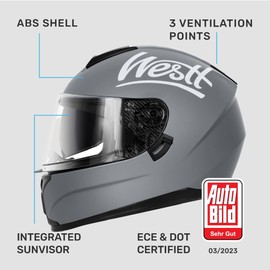 Westt Motorcycle Helmets Full Face Helmets - Street Bike Helmet with Dual Visor DOT Approved for Men Women Adults Compact Lightweight Storm X Grey Black White