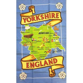 Yorkshire Map Tea Towel Souvenir Gift County Whitby Abbey Dales York White Rose