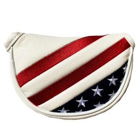Stars & Stripes Patriotic Golf Half Mallet Putter Headcover, Center Shafted Mid Mallet Putter Head Cover Club Protective Case, Red White Blue Small Mallet Putter Headcover