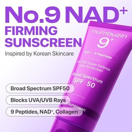 numbuzin No.9 Sunscreen | Super Defense Glow Sunscreen | Broad Spectrum SPF 50 | For All Skin Types & Skin Tones | Glowing, Dewy Finish, Water-Resistant | No White Cast, Korean Skincare | 1.69 fl. oz
