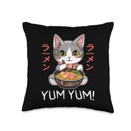 Cool Ramen Otaku Kawaii Manga Anime Merch Kawaii Neko Ramen Lover Japanese Noodle Anime Throw Pillow, 16x16, Multicolor