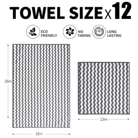 ZHMZ Microfiber Kitchen Towels and Dishcloths Set, 16 X 25 Inch and 12 X 12 Inch, Set of 12 Bulk Ultra Soft Dish Towels for Drying Dishes and Table, Everyday Cooking Baking