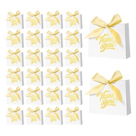 DECHISY Small Gift Bags, 24 Pack Small Thank You Bags Party Favor Bags White Gift Bags Candy Bags with Ribbon,Mini Gift Bags for Bridal Wedding Baby Shower Birthday 4.5x1.8x3.9 Inches
