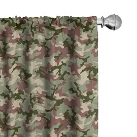 Ambesonne Camo Window Curtains Pack of 2, Illustrated Green Camouflage in Forest Colors Hunter Theme, Lightweight Set with Rod Pocket, 4 Panels of - 28" x 95",Dark Green