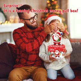 Meiidoshine Christmas Money Box for Cash Gift Pull, Surprise Money Gift Boxes for Kids Adults with 100Pcs Transparent Bags - Fun Ways to Give Cash as A for Your Loved Ones
